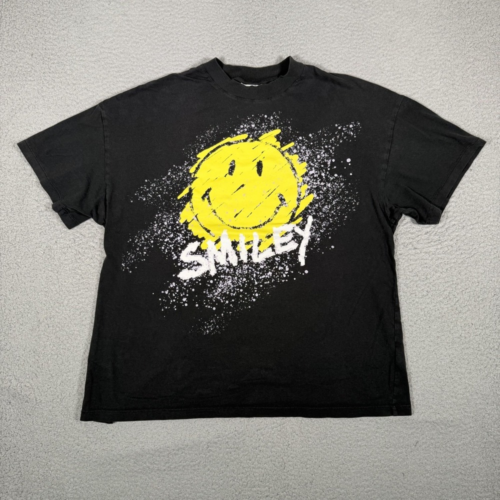 Smiley x H&M Shirt Womens Small Black Oversized Graphic Tee Casual Preppy Logo